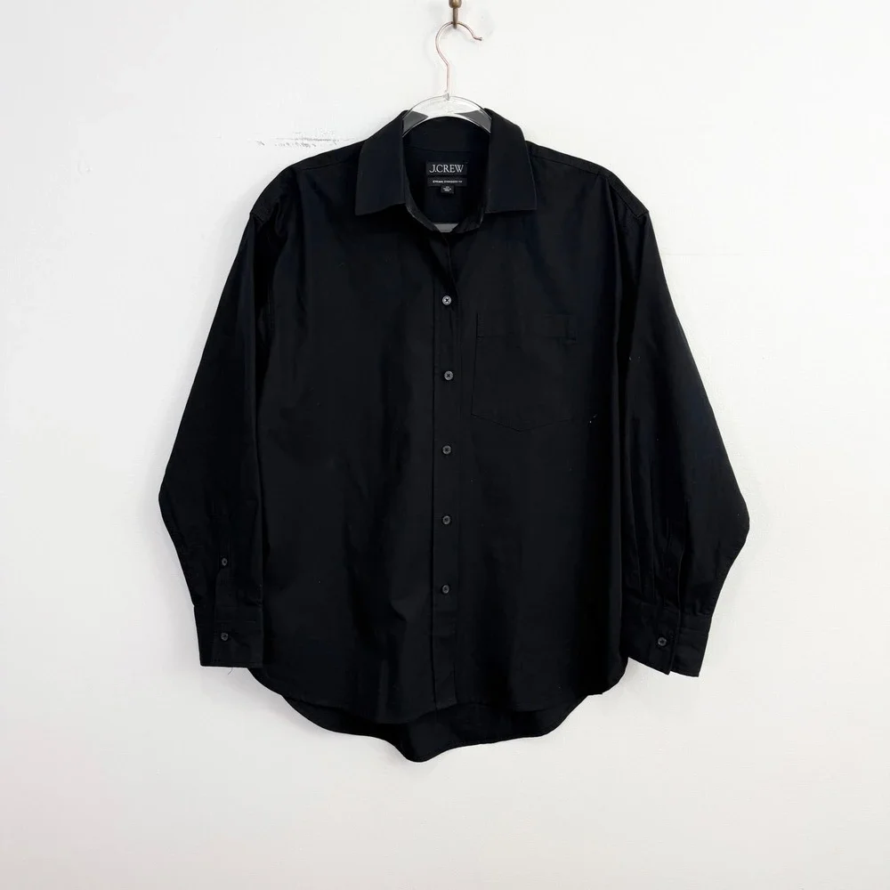 J.Crew Étienne Oversized Black Cotton Button Front Shirt XS